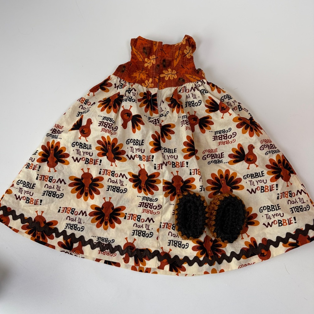 Handmade 18” Doll Thanksgiving Fall Outfit Dress Cape and Slippers - Picture 5 of 7